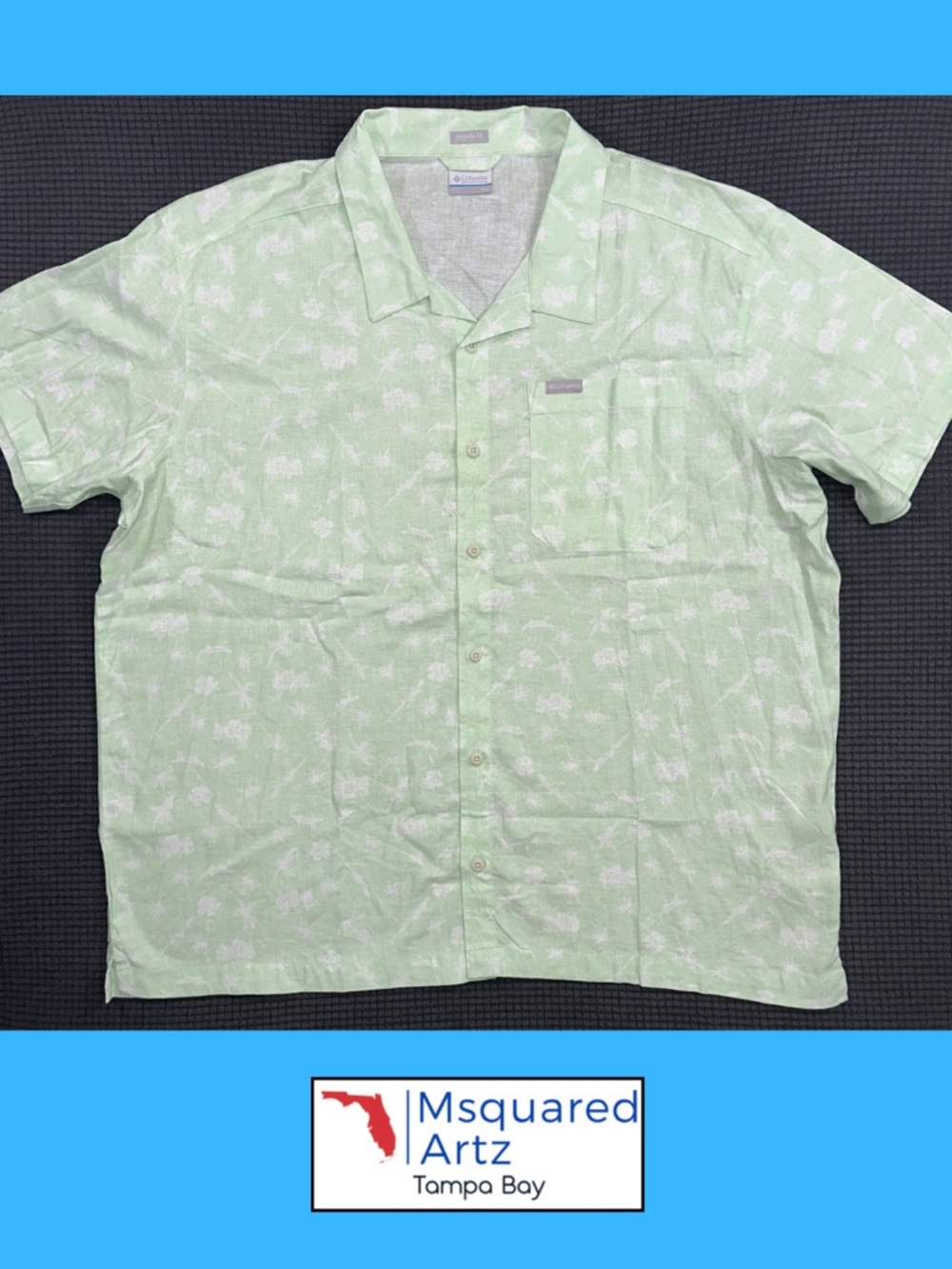Columbia Green Floral Lizard Print Button Up Shirt XXL Short Sleeve